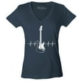 thumbnail image 1 of Shop4Ever Women's Electric Guitar Heartbeat Musician Slim Fit V-Neck T-Shirt Large Charcoal, 1 of 5