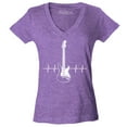 thumbnail image 1 of Shop4Ever Women's Electric Guitar Heartbeat Musician Slim Fit V-Neck T-Shirt Large Heather Purple, 1 of 5