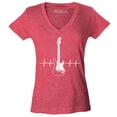 thumbnail image 1 of Shop4Ever Women's Electric Guitar Heartbeat Musician Slim Fit V-Neck T-Shirt XX-Large Heather Red, 1 of 5