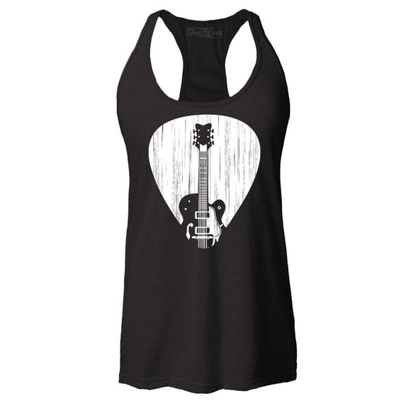 Shop4Ever Women's Electric Guitar Pick Musician Racerback Tank Top Medium Black