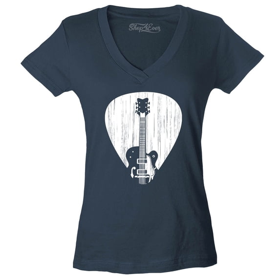 Shop4Ever Women's Electric Guitar Pick Musician Slim Fit V-Neck T-Shirt XX-Large Charcoal