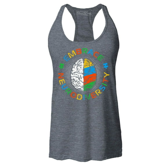 Shop4Ever Women's Embrace Neurodiversity Brain Autism Spectrum ADS Racerback Tank Top X-Large Charcoal