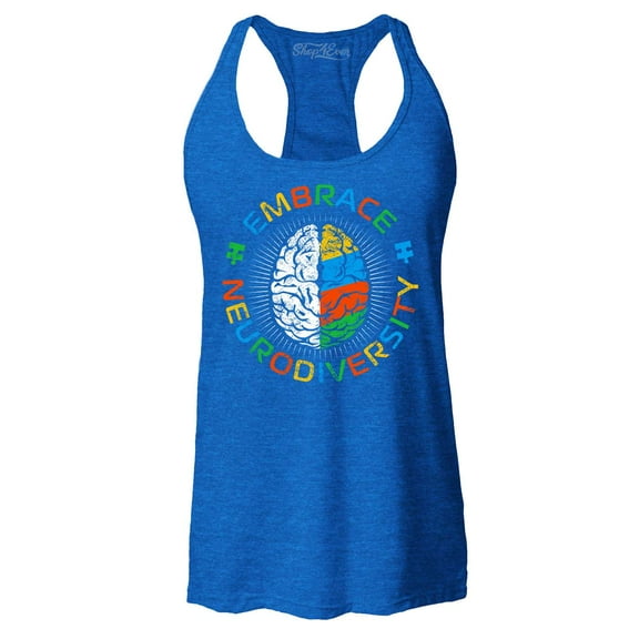 Shop4Ever Women's Embrace Neurodiversity Brain Autism Spectrum ADS Racerback Tank Top X-Small Royal Blue