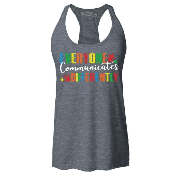 Shop4Ever Women's Everyone Communicates Differently Autism Racerback Tank Top X-Large Charcoal
