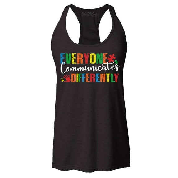 Shop4Ever Women's Everyone Communicates Differently Autism Racerback Tank Top XX-Large Black