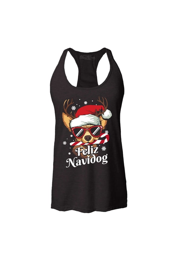 Women's Feliz Navidog Navidad Dog Santa Chihuahua Racerback Tank Top Small Black
