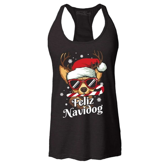 Shop4Ever Women's Feliz Navidog Navidad Dog Santa Chihuahua Racerback Tank Top X-Small Black
