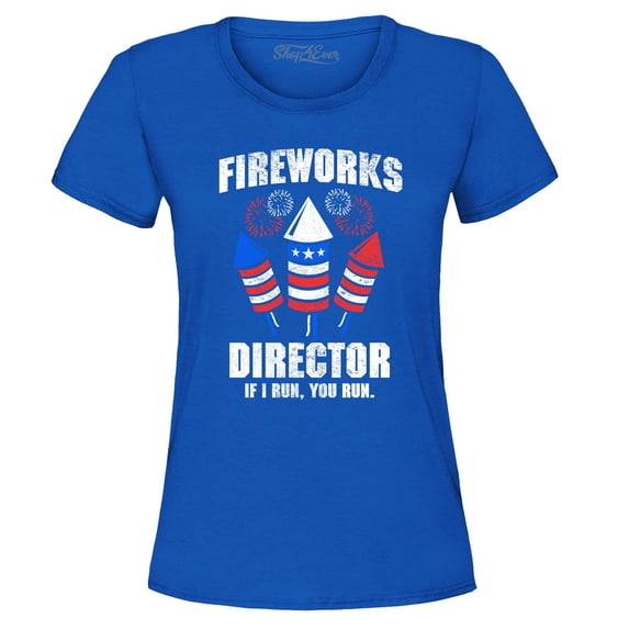 Shop4Ever Women's Fireworks Director 4th of July Graphic T-Shirt Medium Royal Blue