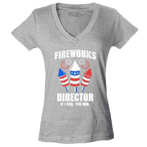 Shop4Ever Women's Fireworks Director 4th of July Slim Fit V-Neck T-Shirt Large Sports Grey