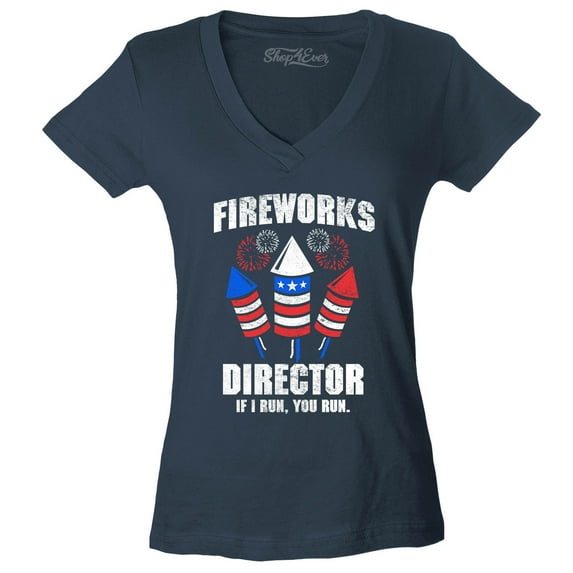 Shop4Ever Women's Fireworks Director 4th of July Slim Fit V-Neck T-Shirt XX-Large Charcoal