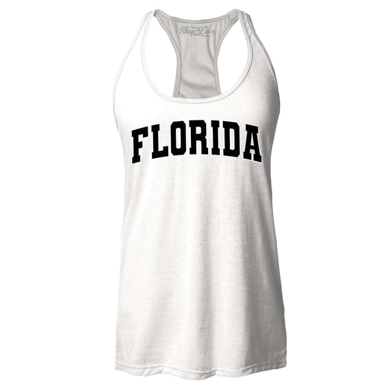 Shop4Ever Women's Florida State Letter Print Racerback Tank Top Large White