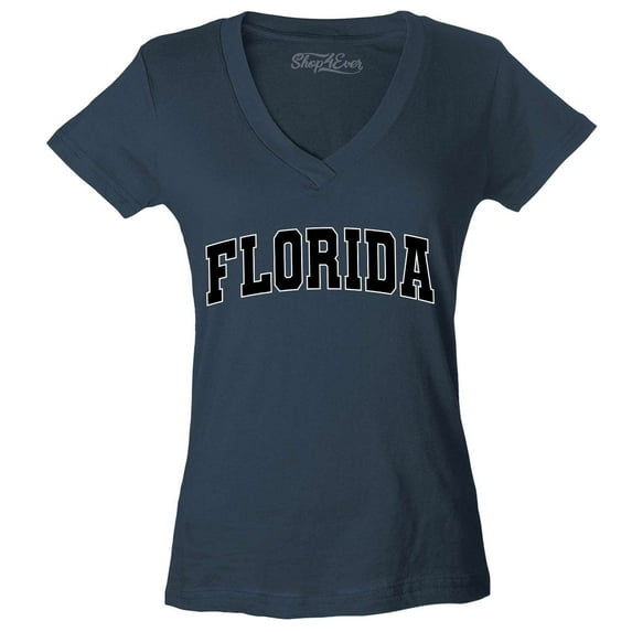 Shop4Ever Women's Florida State Letter Print Slim Fit V-Neck T-Shirt Large Charcoal