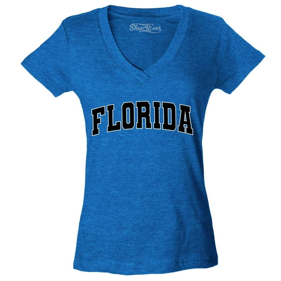 Shop4Ever Women's Florida State Letter Print Slim Fit V-Neck T-Shirt Large Heather Royal Blue