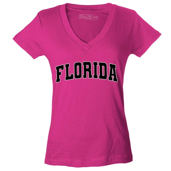 Shop4Ever Women's Florida State Letter Print Slim Fit V-Neck T-Shirt Large Pink