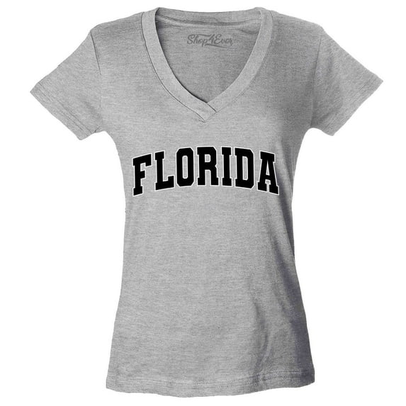 Shop4Ever Women's Florida State Letter Print Slim Fit V-Neck T-Shirt Large Sports Grey