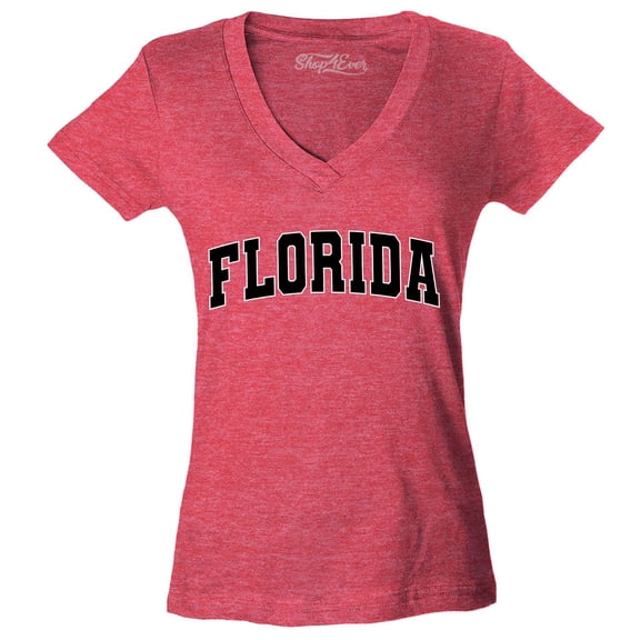 Shop4Ever Women's Florida State Letter Print Slim Fit V-Neck T-Shirt X-Large Heather Red