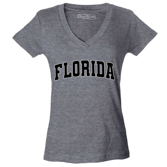 Shop4Ever Women's Florida State Letter Print Slim Fit V-Neck T-Shirt X-Small Heather Charcoal