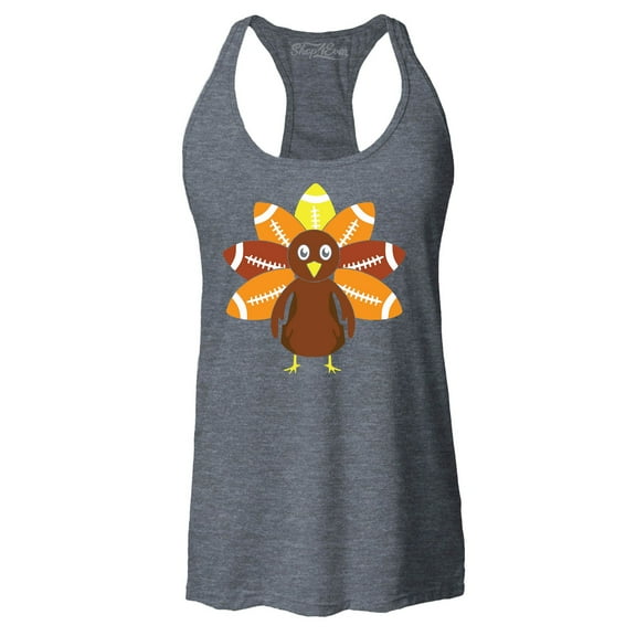 Shop4Ever Women's Football Turkey Thanksgiving Racerback Tank Top Medium Charcoal