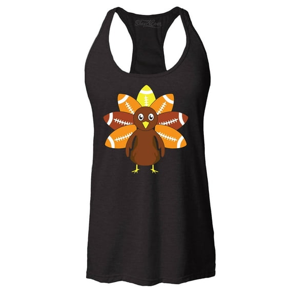Shop4Ever Women's Football Turkey Thanksgiving Racerback Tank Top X-Large Black