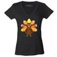 thumbnail image 1 of Shop4Ever Women's Football Turkey Thanksgiving Slim Fit V-Neck T-Shirt Small Black, 1 of 5