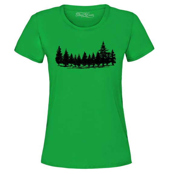 Shop4Ever Women's Forest Trees Nature Mountains Wildlife Graphic T-Shirt Medium Irish Green