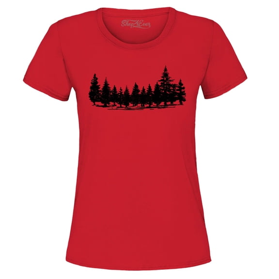 Shop4Ever Women's Forest Trees Nature Mountains Wildlife Graphic T-Shirt Small Red