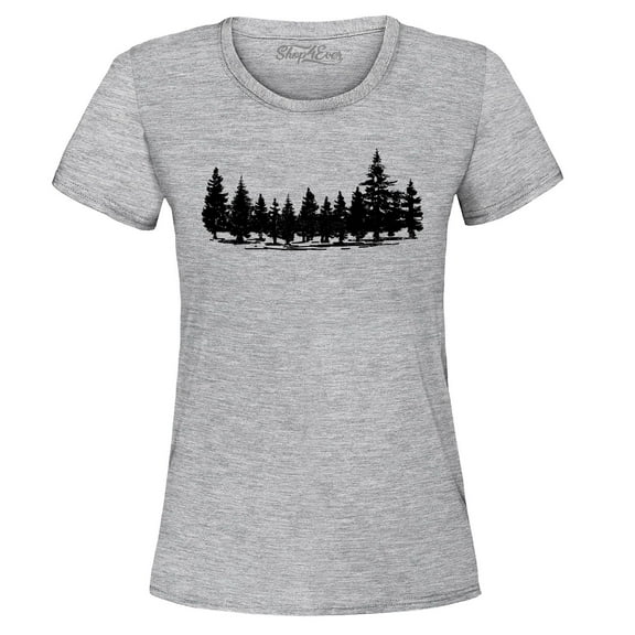Shop4Ever Women's Forest Trees Nature Mountains Wildlife Graphic T-Shirt X-Large Sports Grey