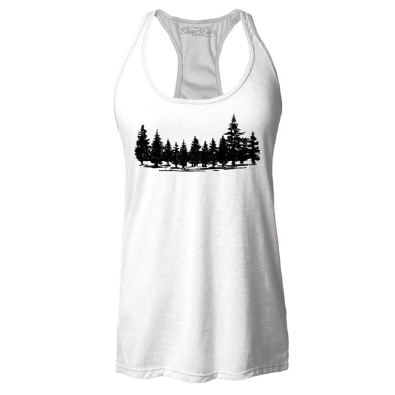 Shop4Ever Women's Forest Trees Nature Mountains Wildlife Racerback Tank Top Large White