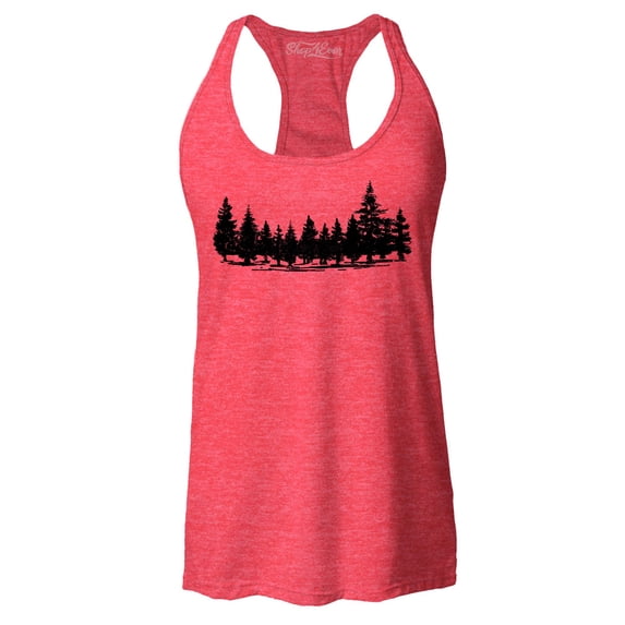 Shop4Ever Women's Forest Trees Nature Mountains Wildlife Racerback Tank Top X-Large Red