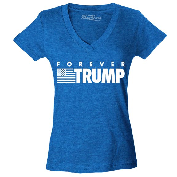 Shop4Ever Women's Forever Trump Slim Fit V-Neck T-Shirt Medium Heather Royal Blue