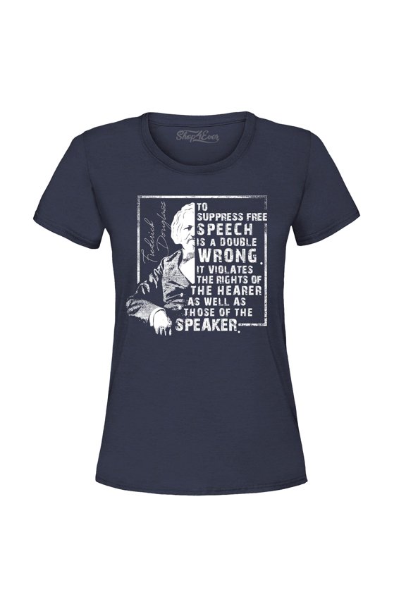 Women's Free Speech Inspiring Quote Frederick Douglass Graphic T-Shirt Large Navy