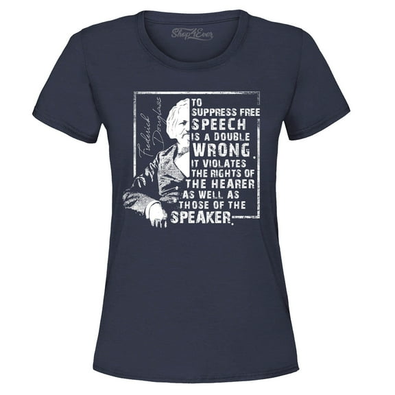 Shop4Ever Women's Free Speech Inspiring Quote Frederick Douglass Graphic T-Shirt X-Large Navy
