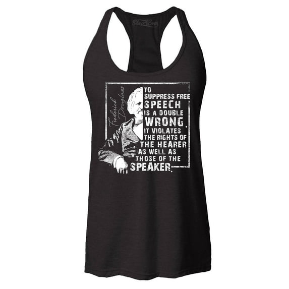 Shop4Ever Women's Free Speech Inspiring Quote Frederick Douglass Racerback Tank Top X-Large Black