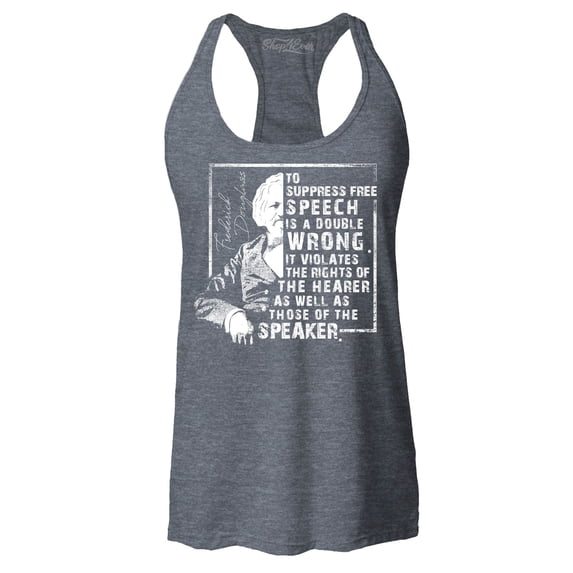 Shop4Ever Women's Free Speech Inspiring Quote Frederick Douglass Racerback Tank Top X-Small Charcoal