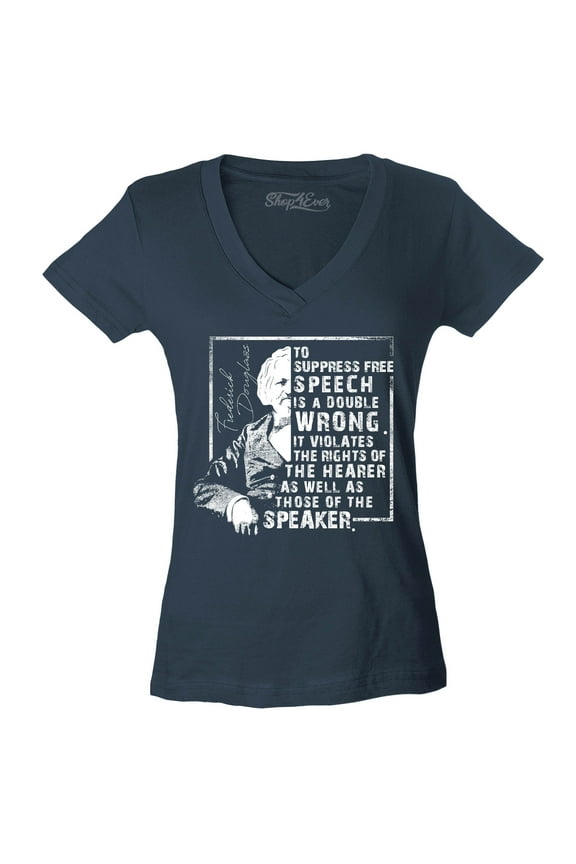 Women's Free Speech Inspiring Quote Frederick Douglass Slim Fit V-Neck T-Shirt Medium Charcoal