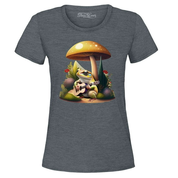 Shop4Ever Women's Frog Playing Guitar Mushroom Cottagecore Graphic T-Shirt XXX-Large Dark Heather