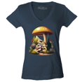 thumbnail image 1 of Shop4Ever Women's Frog Playing Guitar Mushroom Cottagecore Slim Fit V-Neck T-Shirt XX-Large Charcoal, 1 of 5