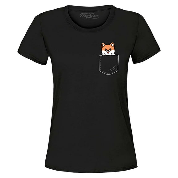 Shop4Ever Women's Funny Corgi Pocket Size Dog Lovers Graphic T-Shirt XX-Large Black