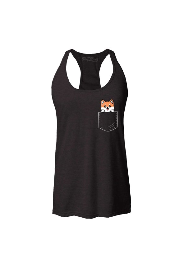 Women's Funny Corgi Pocket Size Dog Lovers Racerback Tank Top X-Large Black