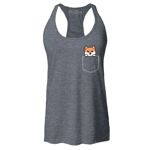Shop4Ever Women's Funny Corgi Pocket Size Dog Lovers Racerback Tank Top XX-Large Charcoal