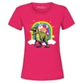 thumbnail image 1 of Shop4Ever Women's Funny Corgi Riding Dinosaur and Rainbow Graphic T-Shirt XX-Large Heliconia Pink, 1 of 5