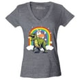 thumbnail image 1 of Shop4Ever Women's Funny Corgi Riding Dinosaur and Rainbow Slim Fit V-Neck T-Shirt Large Heather Charcoal, 1 of 5