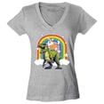 thumbnail image 1 of Shop4Ever Women's Funny Corgi Riding Dinosaur and Rainbow Slim Fit V-Neck T-Shirt XX-Large Sports Grey, 1 of 5