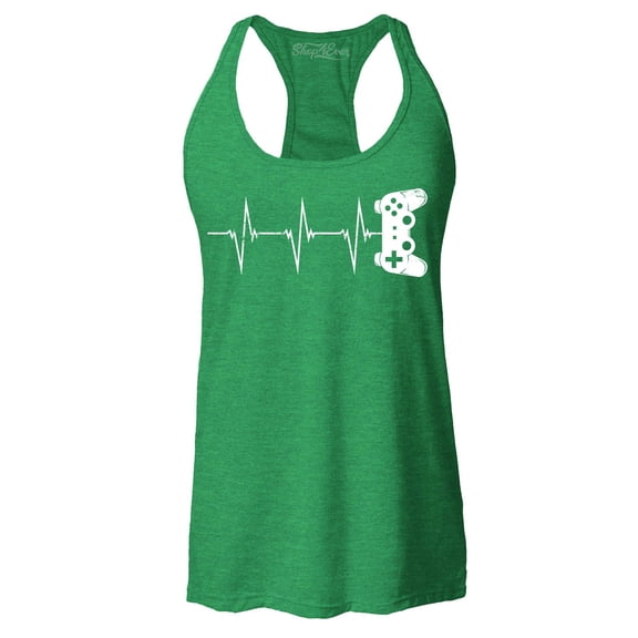 Shop4Ever Women's Gamer Heartbeat Controller Racerback Tank Top Small Kelly Green