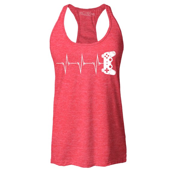 Shop4Ever Women's Gamer Heartbeat Controller Racerback Tank Top X-Large Red