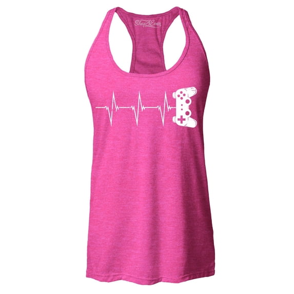 Shop4Ever Women's Gamer Heartbeat Controller Racerback Tank Top XX-Large Fuchsia