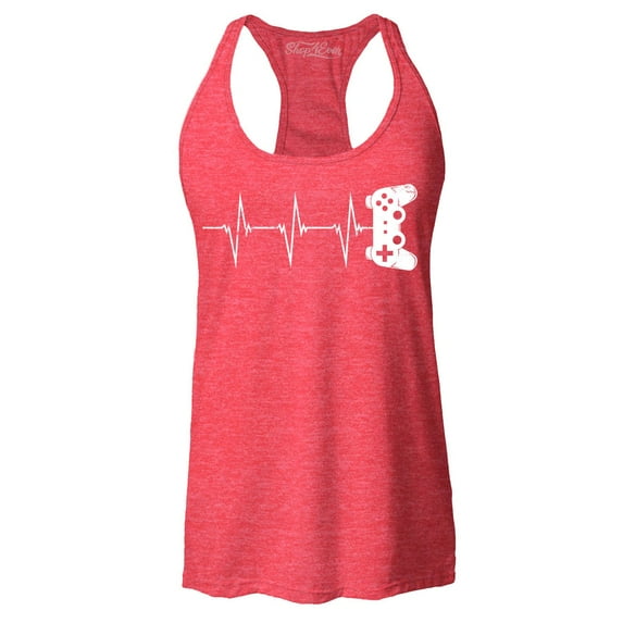 Shop4Ever Women's Gamer Heartbeat Controller Racerback Tank Top XX-Large Red
