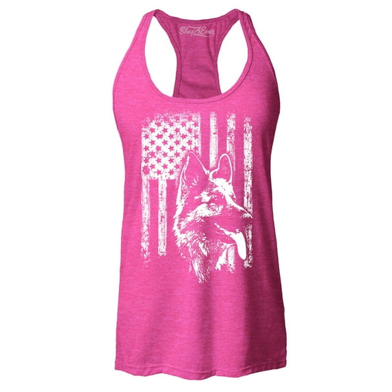 Shop4Ever Women's German Shepherd American Flag Racerback Tank Top X-Large Fuchsia