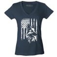 thumbnail image 1 of Shop4Ever Women's German Shepherd American Flag Slim Fit V-Neck T-Shirt Large Charcoal, 1 of 5