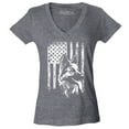 thumbnail image 1 of Shop4Ever Women's German Shepherd American Flag Slim Fit V-Neck T-Shirt Small Heather Charcoal, 1 of 5